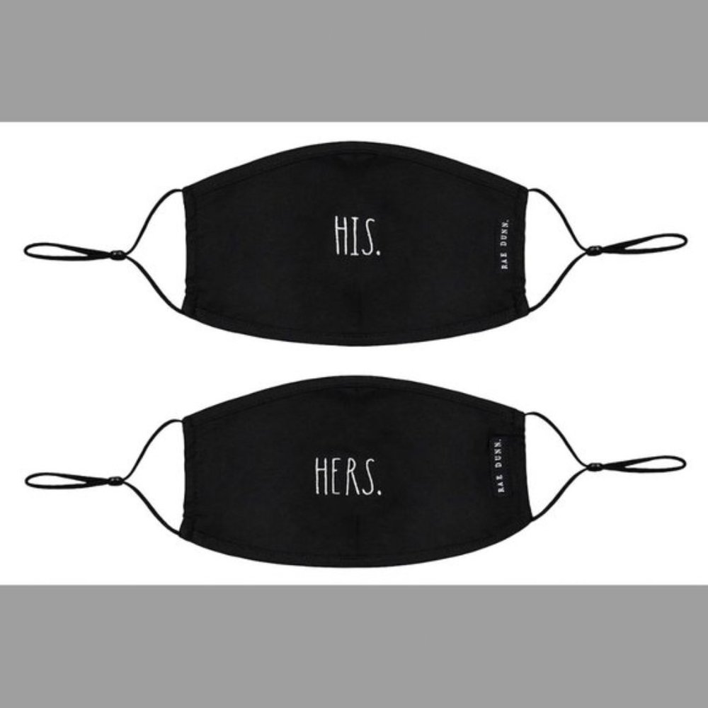 Rae Dunn Face Masks, His/Hers Design- Black, Set